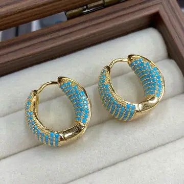 Turquoise Enamel Hoop Earrings — main view
