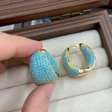 Turquoise Enamel Hoop Earrings — view 2