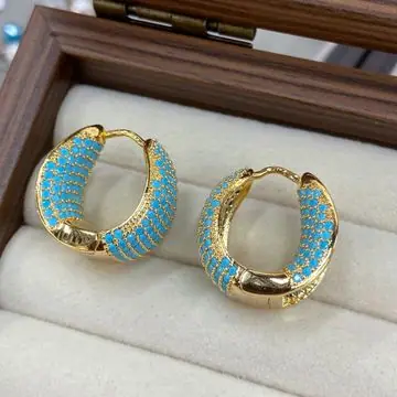 Turquoise Enamel Hoop Earrings — view 3