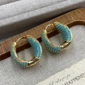 Turquoise Enamel Hoop Earrings — view 4