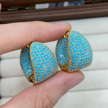 Turquoise Enamel Hoop Earrings — view 5