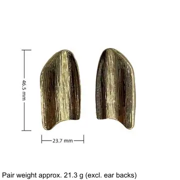 Two-Tone Abstract Teardrop Earrings — dimension diagram: 46.5 × 23.7 mm, pair weight approx. 21.3 g (excl. ear backs)