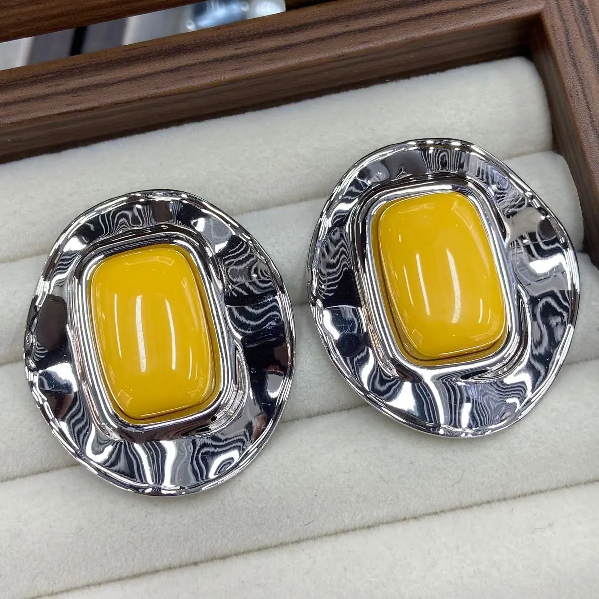 Two-Tone Cabochon Statement Earrings (shot-2)