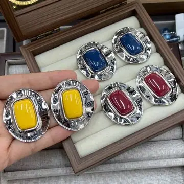 Two-Tone Cabochon Statement Earrings — view 5