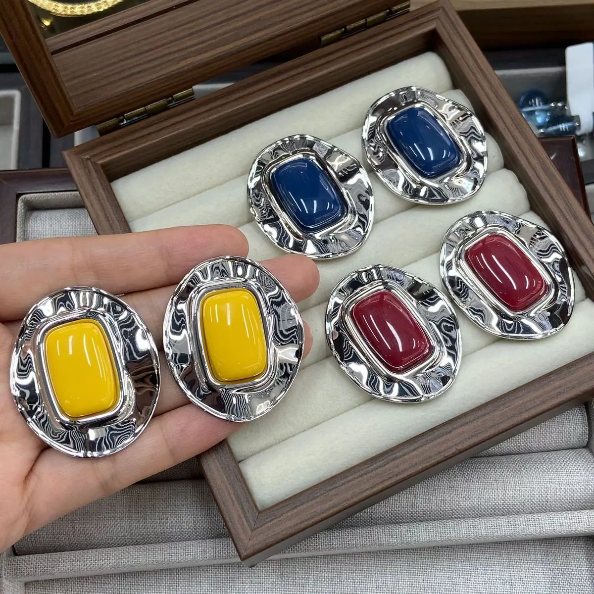Two-Tone Cabochon Statement Earrings (shot-5)