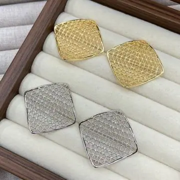 Two-Tone Fine Mesh Square Earrings — view 2