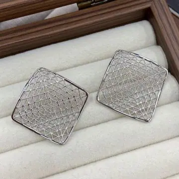 Two-Tone Fine Mesh Square Earrings — view 4