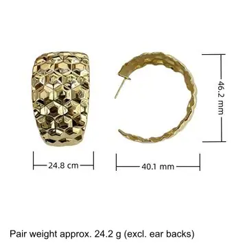Two-Tone Hammered Cuff Bracelet — dimension diagram: 46.2 × 40.1 mm, pair weight approx. 24.2 g (excl. ear backs)
