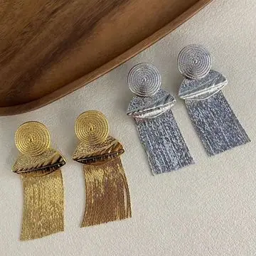 Two-Tone Long Tassel Earrings — view 5