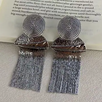 Two-Tone Long Tassel Earrings — view 7