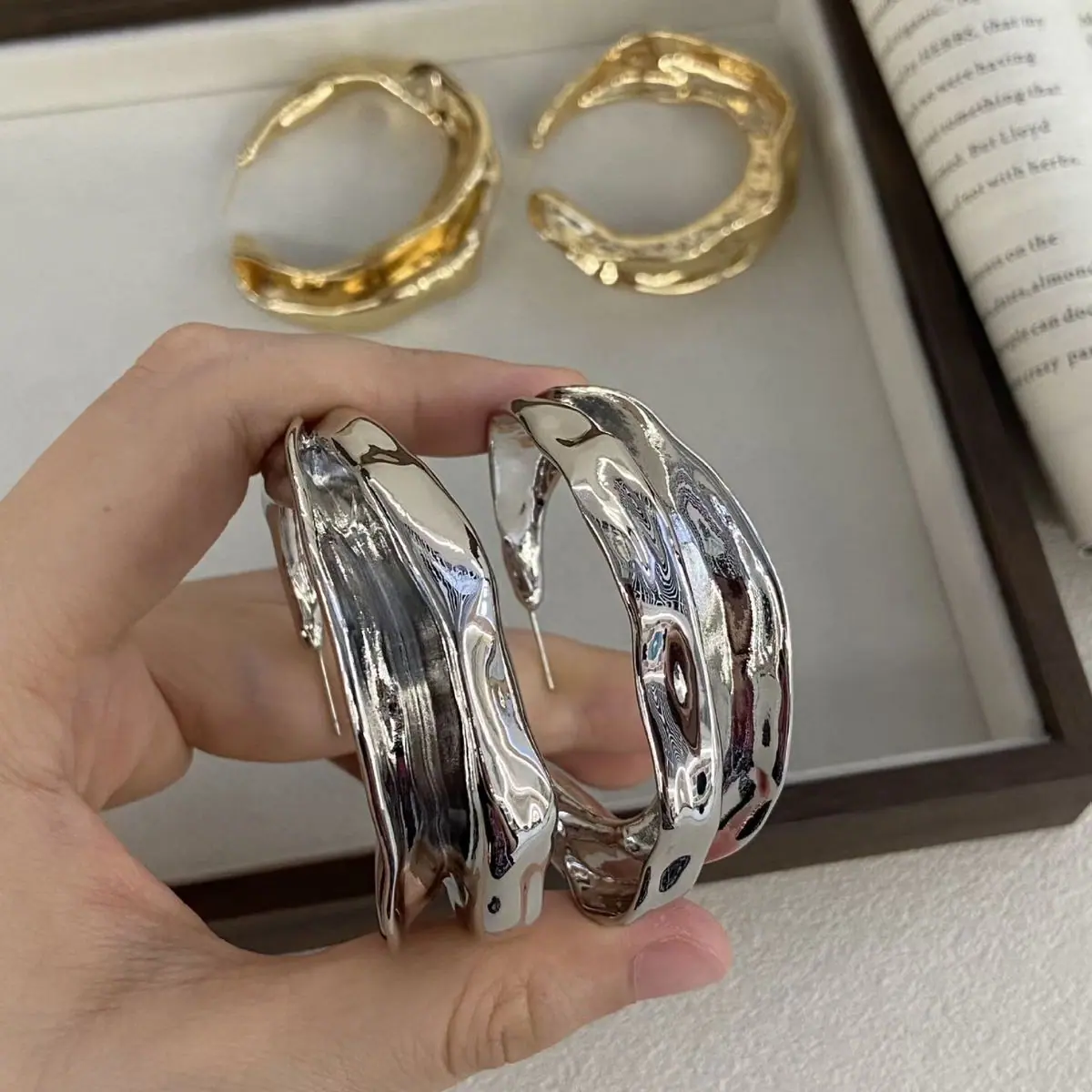 Two-Tone Open Hoop Earrings (shot-2)