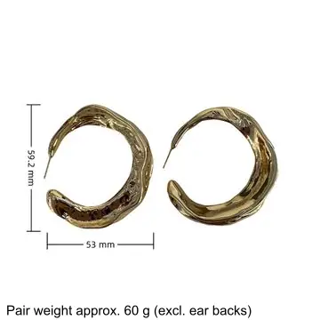 Two-Tone Open Hoop Earrings — dimension diagram: 59.2 × 53 mm, pair weight approx. 60 g (excl. ear backs)