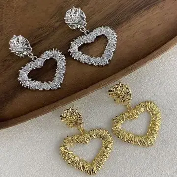 Two-Tone Pave Heart Earrings — main view