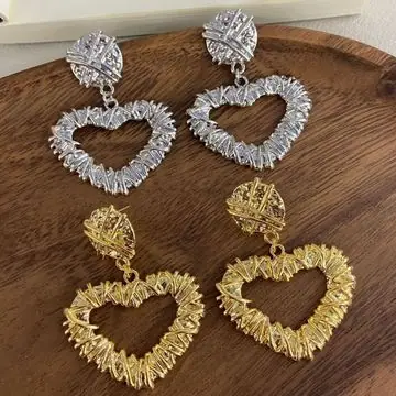 Two-Tone Pave Heart Earrings — view 2