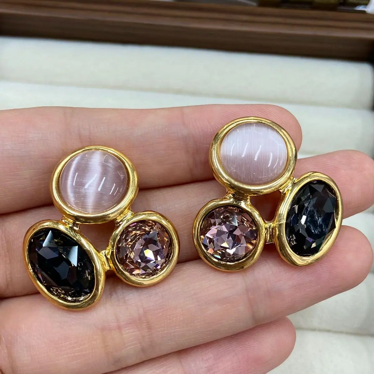 Two-Tone Pearl-Disc Drop Earrings (shot-4)