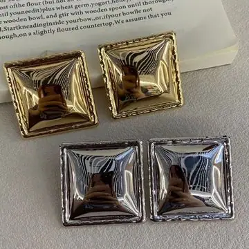Two-Tone Puffed Square Earrings — main view