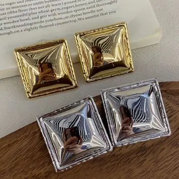 Two-Tone Puffed Square Earrings — view 2
