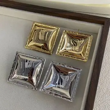 Two-Tone Puffed Square Earrings — view 3
