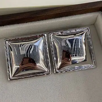 Two-Tone Puffed Square Earrings — view 4