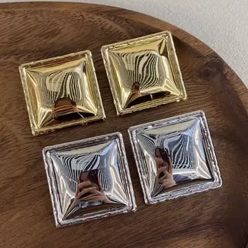 Two-Tone Puffed Square Earrings — view 5