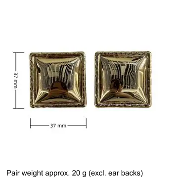 Two-Tone Puffed Square Earrings — dimension diagram: 37 × 37 mm, pair weight approx. 20 g (excl. ear backs)