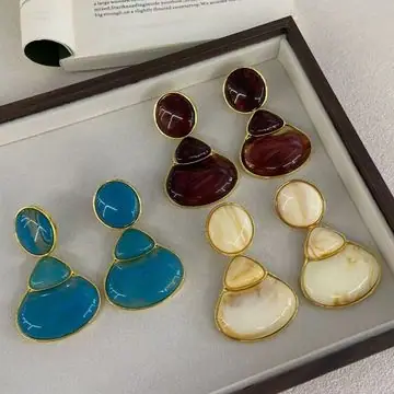 Two-Tone Round Disc Drop Earrings — main view