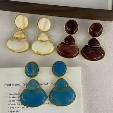 Two-Tone Round Disc Drop Earrings — view 3