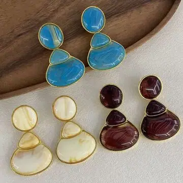 Two-Tone Round Disc Drop Earrings — view 4