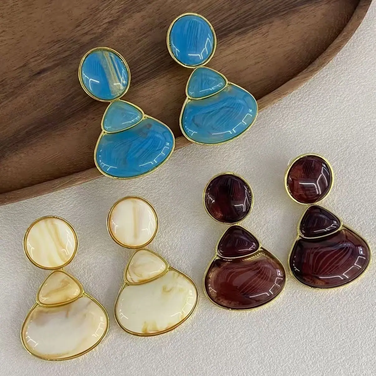 Two-Tone Round Disc Drop Earrings (shot-4)