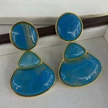 Two-Tone Round Disc Drop Earrings — view 5