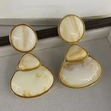 Two-Tone Round Disc Drop Earrings — view 6