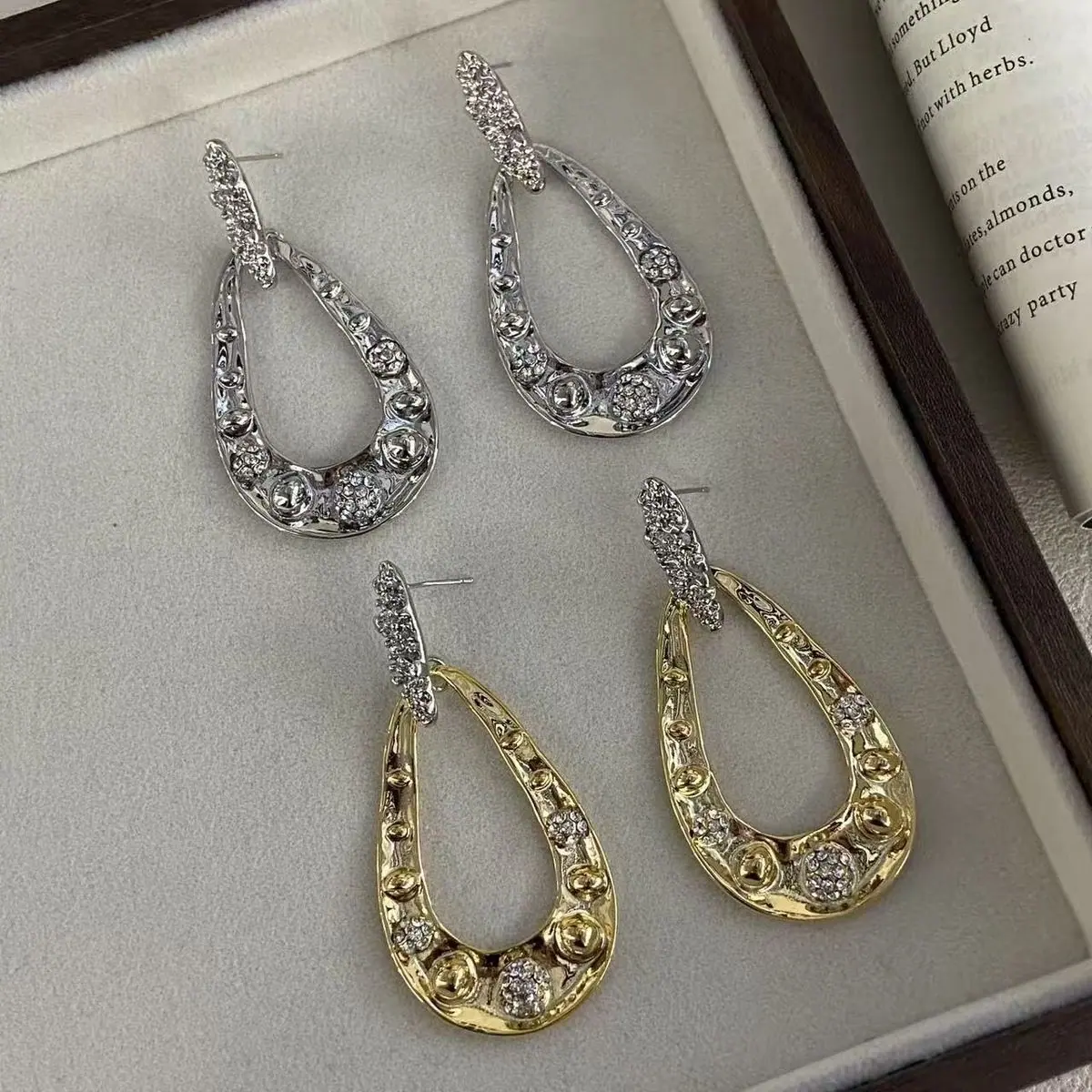 Two-Tone Teardrop Crystal Earrings (shot-2)