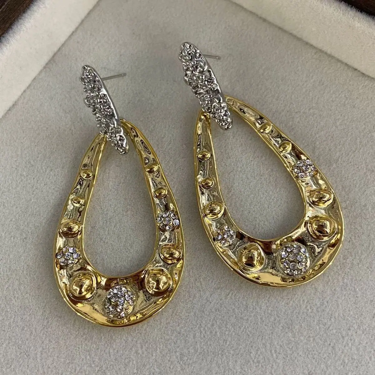 Two-Tone Teardrop Crystal Earrings (shot-4)