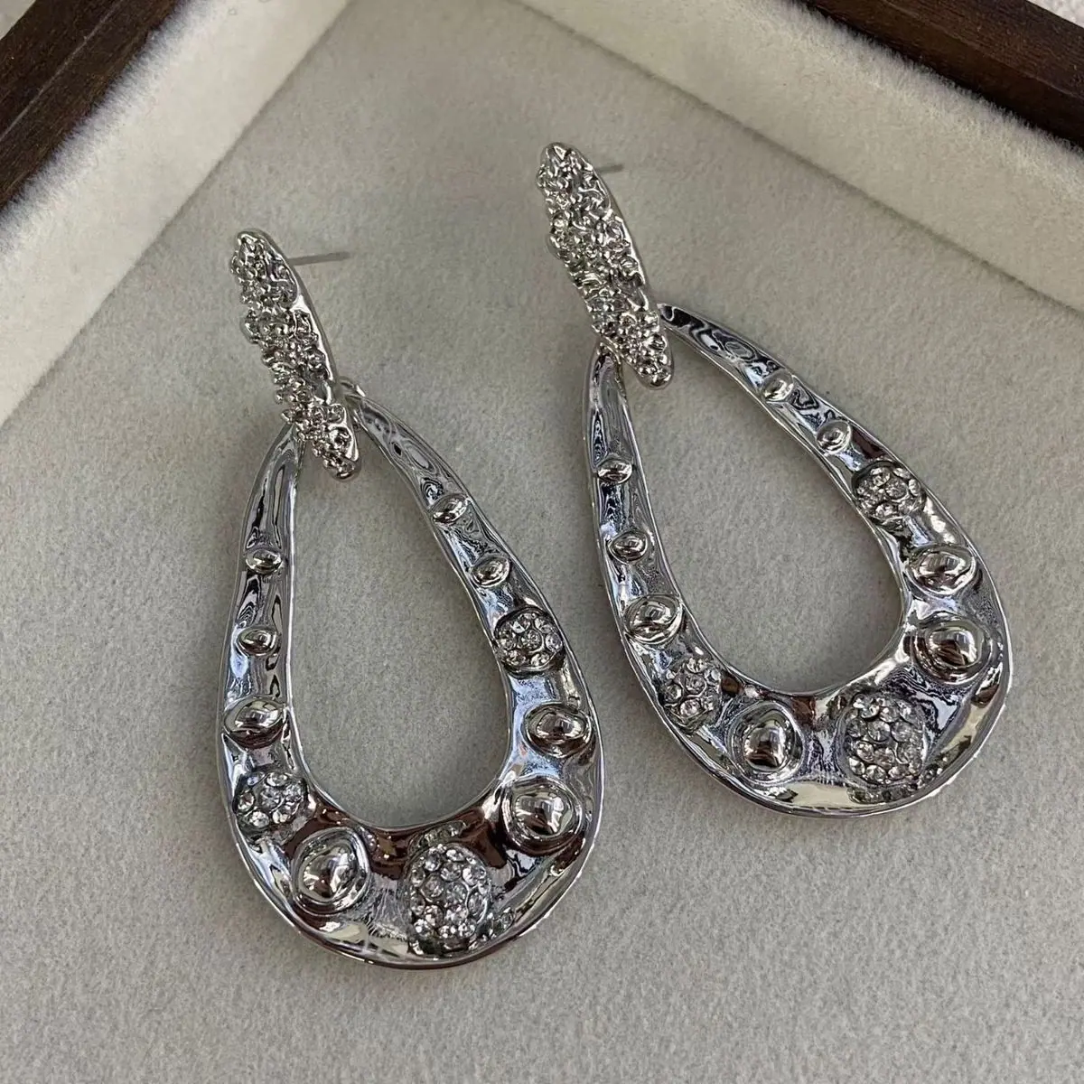 Two-Tone Teardrop Crystal Earrings (shot-5)