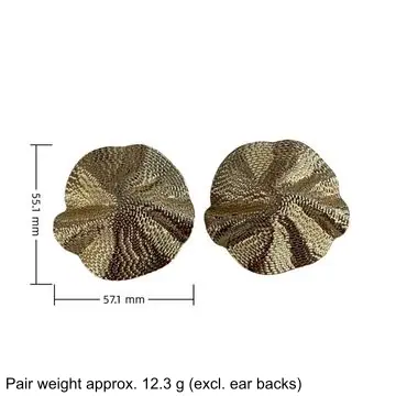 Two-Tone Textured Cup Stud Earrings — dimension diagram: 55.1 × 57.1 mm, pair weight approx. 12.3 g (excl. ear backs)