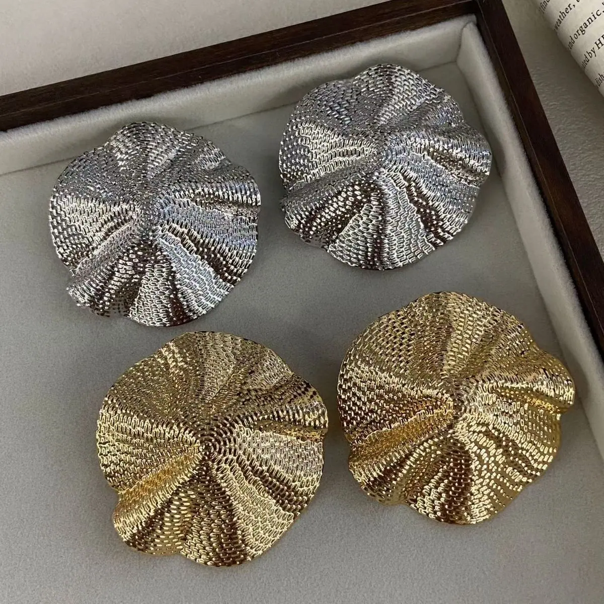 Two-Tone Textured Cup Stud Earrings (shot-5)