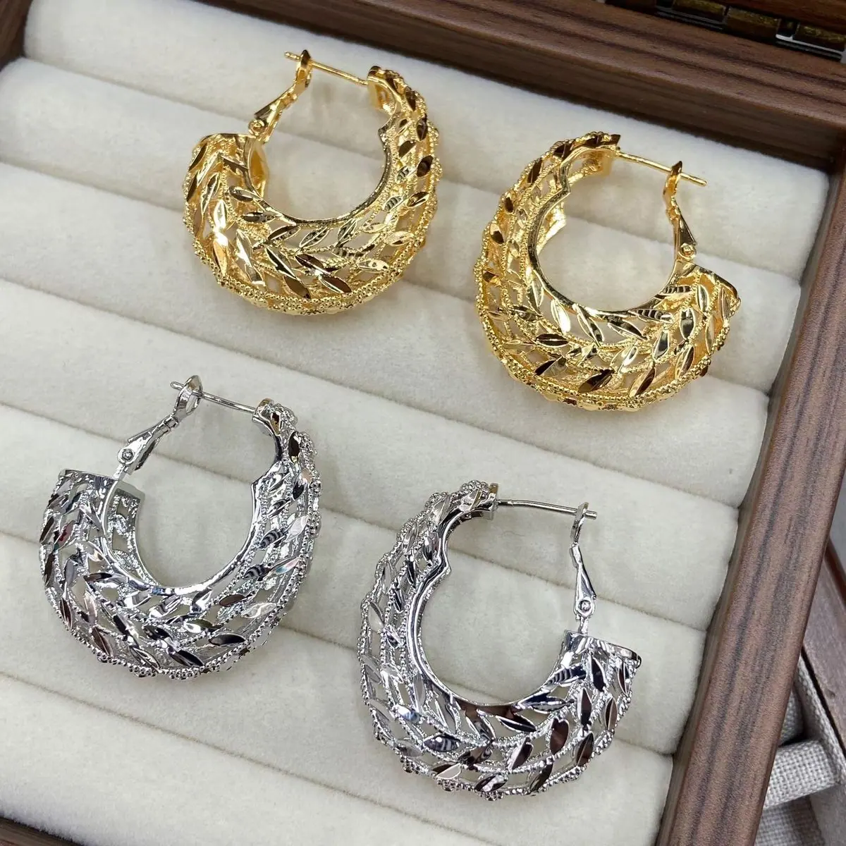 Two-Tone Textured Hoop Earrings (shot-2)