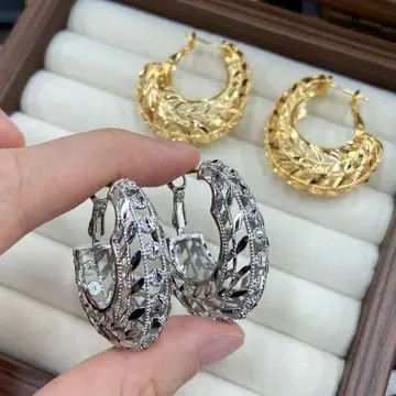 Two-Tone Textured Hoop Earrings — view 3