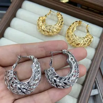 Two-Tone Textured Hoop Earrings — view 4