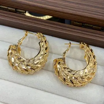Two-Tone Textured Hoop Earrings — view 5