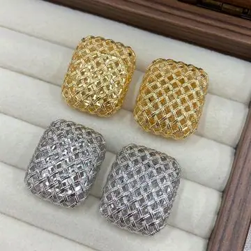Two-Tone Textured Mesh Cushion Stud Earrings — view 2