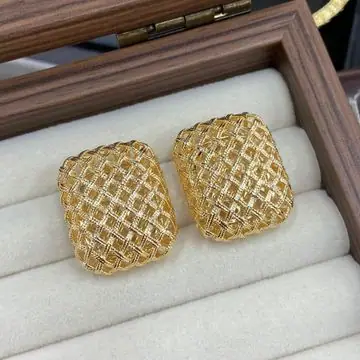Two-Tone Textured Mesh Cushion Stud Earrings — view 4