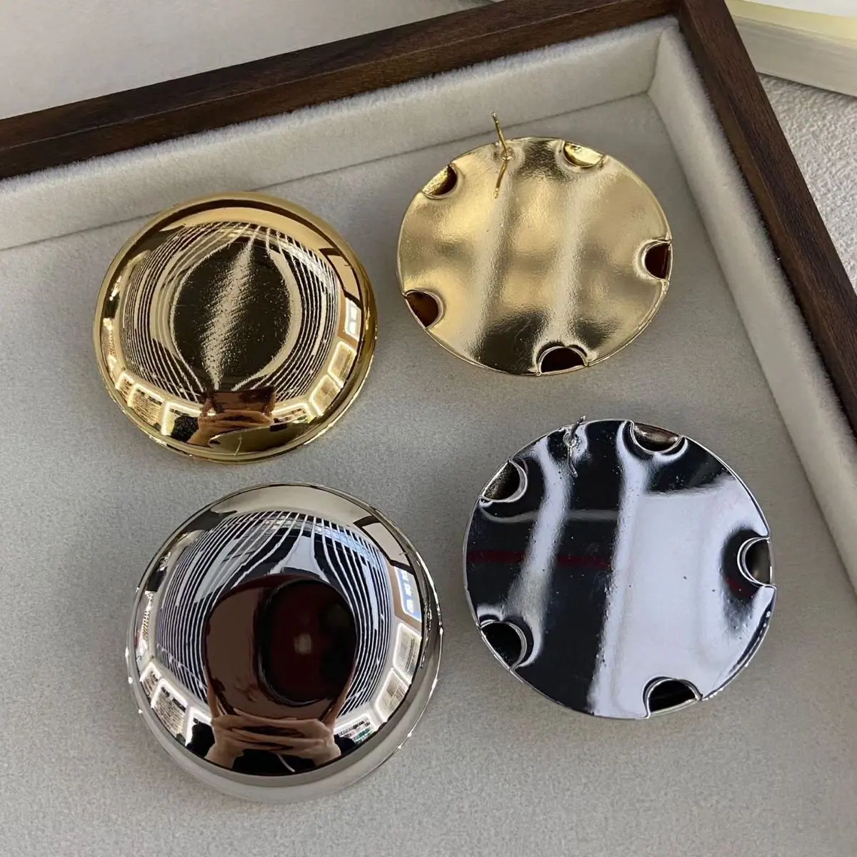Two-Tone Wavy Disc Earrings (shot-2)