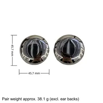 Two-Tone Wavy Disc Earrings — dimension diagram: 45.7 × 45.7 mm, pair weight approx. 38.1 g (excl. ear backs)