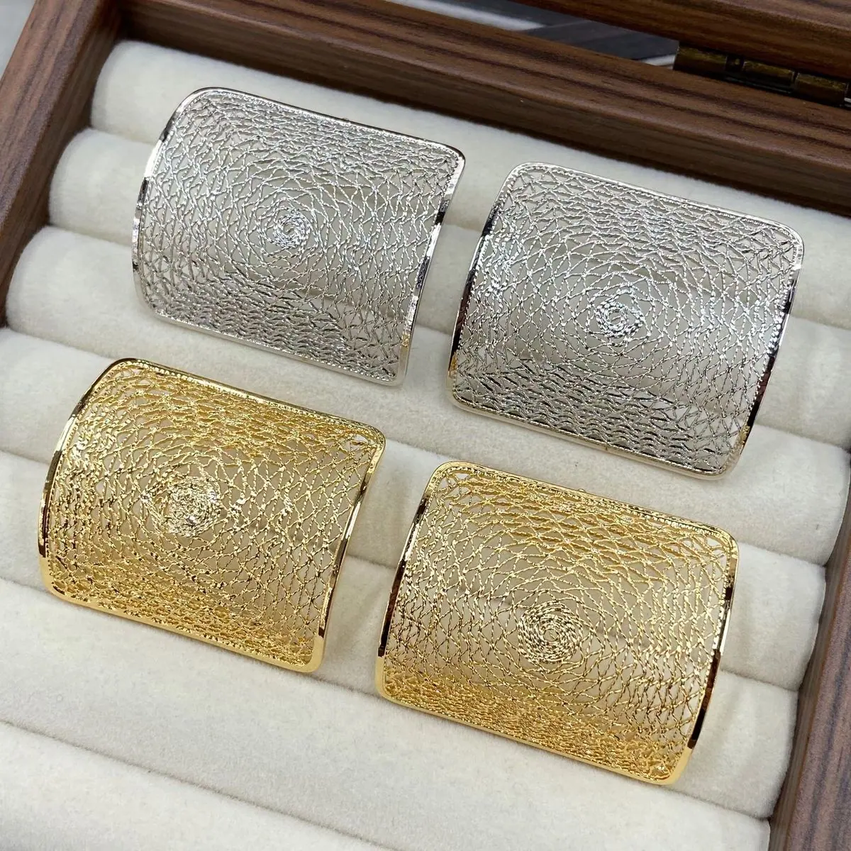 Two-Tone Wide Mesh Cuff Bracelet