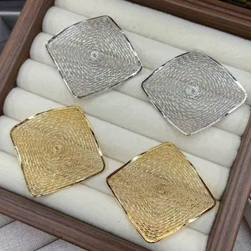 Two-Tone Wide Mesh Square Earrings — view 2