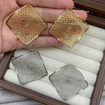 Two-Tone Wide Mesh Square Earrings — view 5